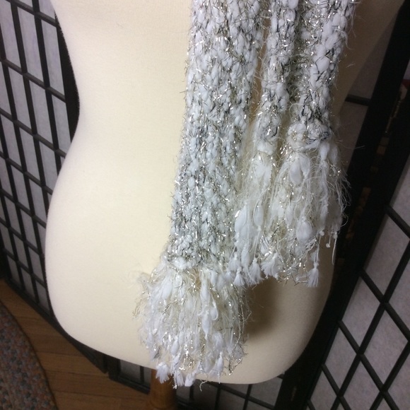Anthropologie Ivory, Black, & Silver Knit Scarf! - Picture 4 of 4
